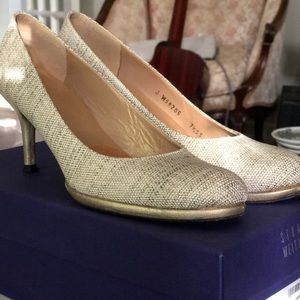 7.5N Stuart Weitzman Platino Tweed Linen Heels